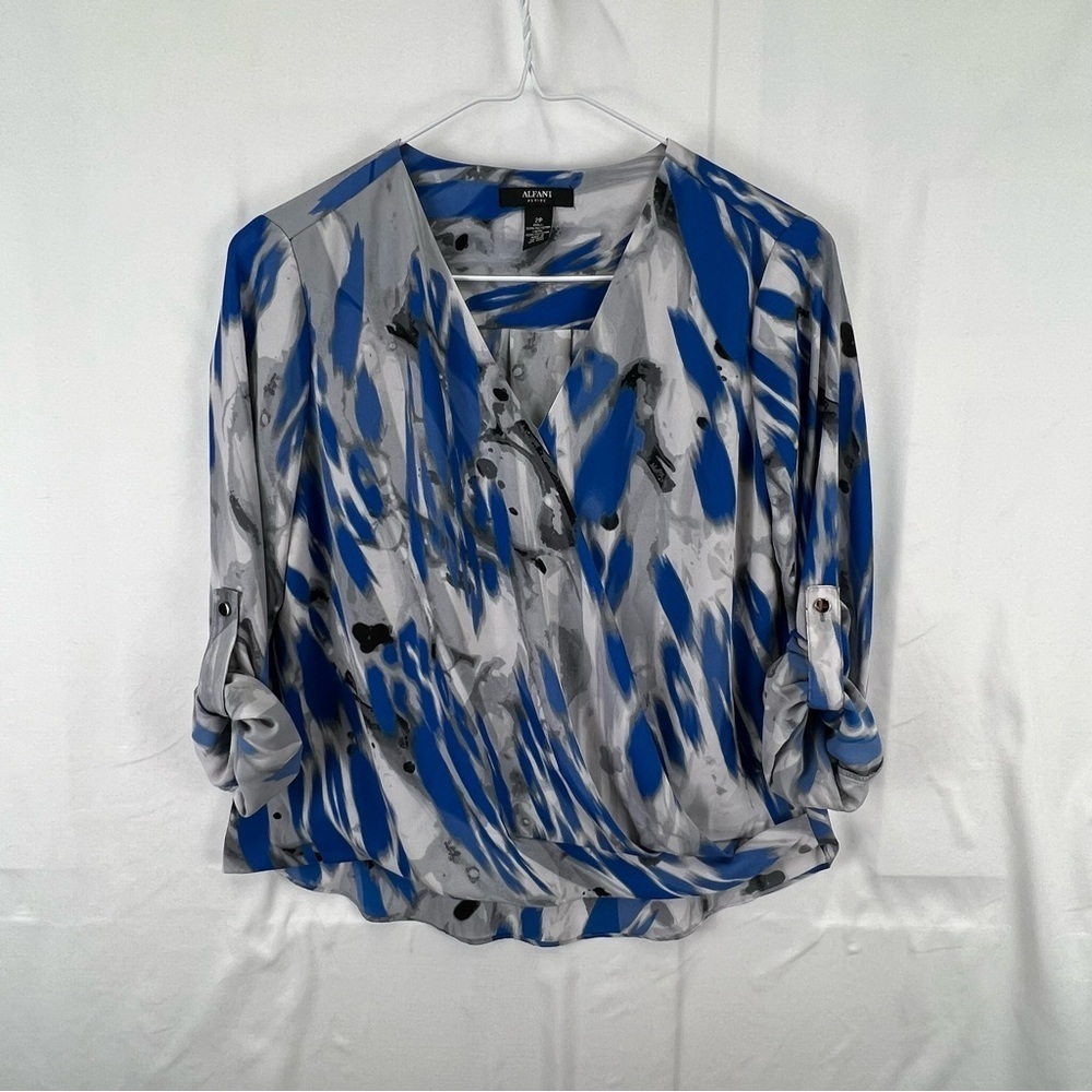 Alfani - 2P - Women’s Blouse - Wrap - Blue Gray White
